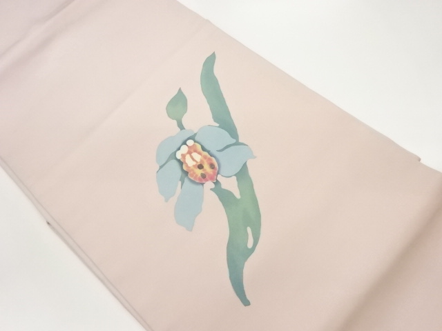 塩瀬銀彩抽象花模様名古屋帯